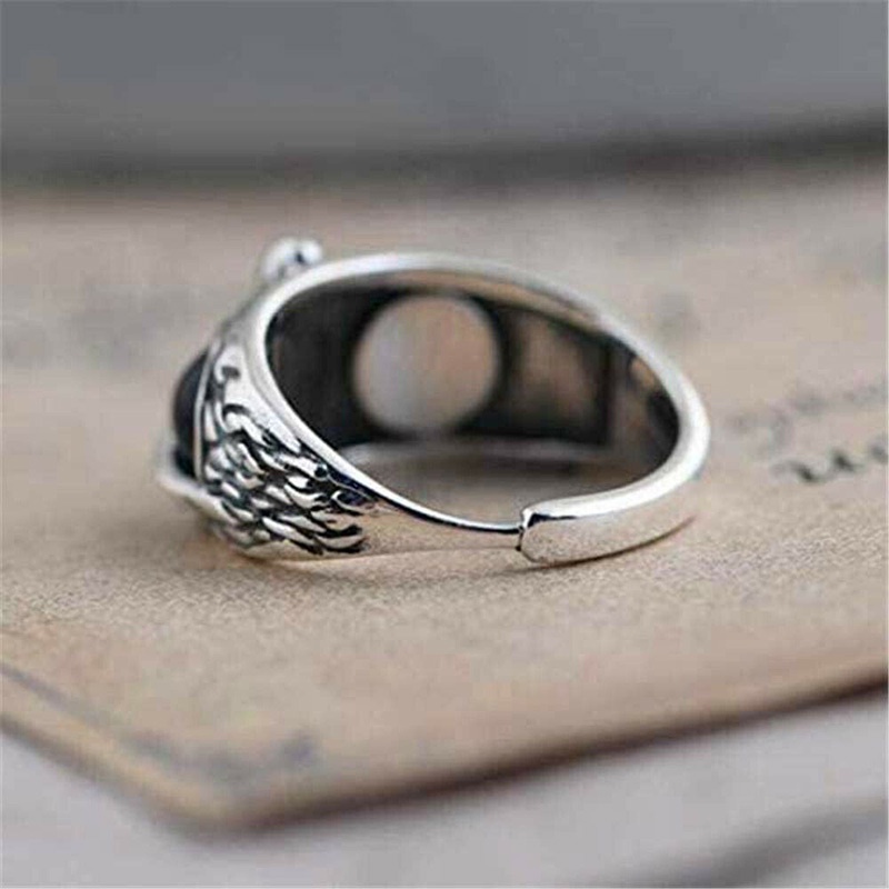 Cincin Pria Model Terbuka Bahan Metal Desain Burung Hantu Gaya Vintage Adjustable Untuk Pesta Pernikahan