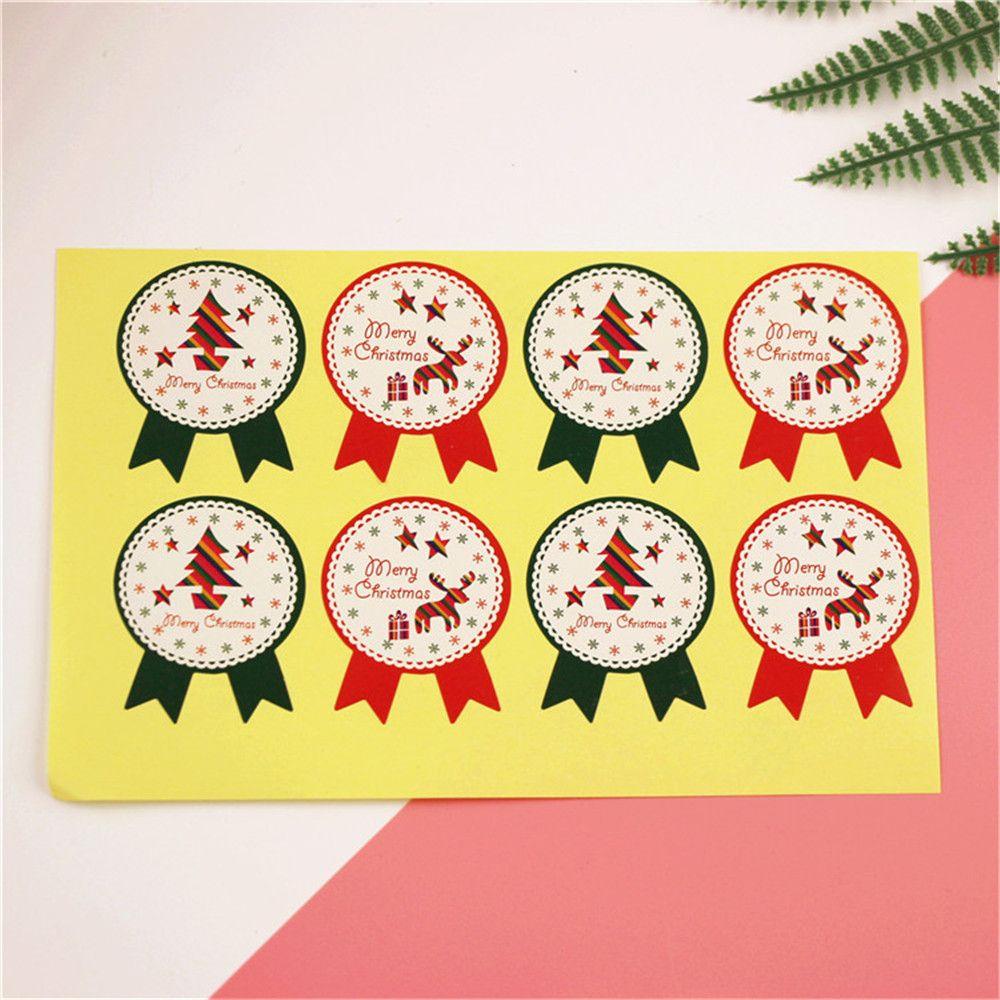 Solighter 40/80PCS Kertas Hadiah Stiker Elk Perlengkapan Pesta Biskuit Festival Dekorasi Sealing Craft Badge Merry Christmas