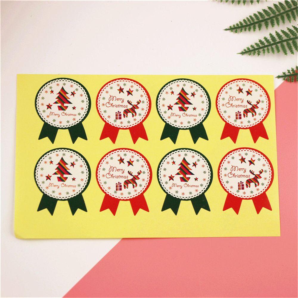 Populer 40/80PCS Kertas Hadiah Stiker Baking Hiasan Perlengkapan Pesta Biskuit Festival Dekorasi Sealing Craft Badge Merry Christmas