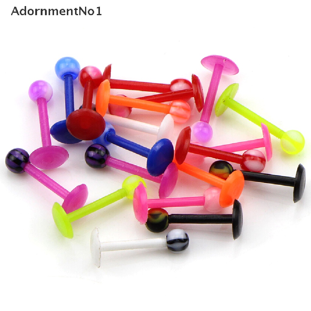 (AdornmentNo1) 20pcs / Set Anting Tindik Lidah / Bibir / Tubuh Desain Barbell Warna Warni