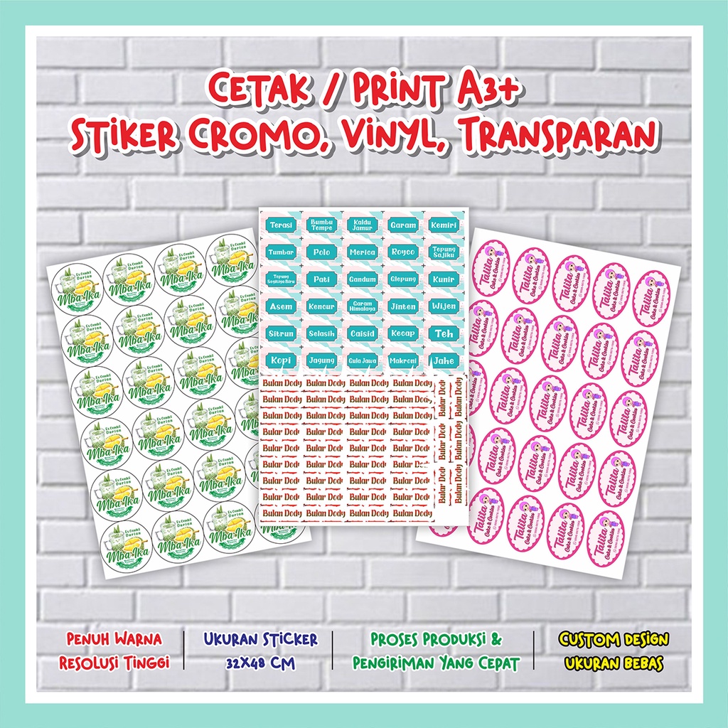 

Stiker Cromo A3 Sticker Custom Ukuran Bebas Logo Usaha Produk Dundunan Tasyakuran Ultah