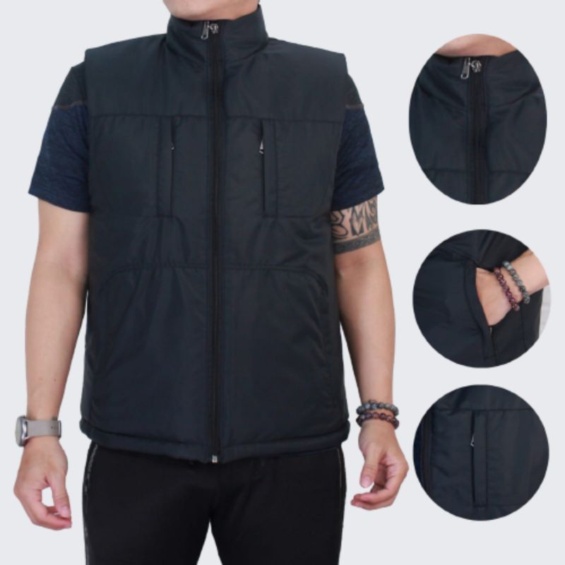 Ghabellstore Jaket Rompi Pria Motor Anti Angin Vest Gelembung Parasut