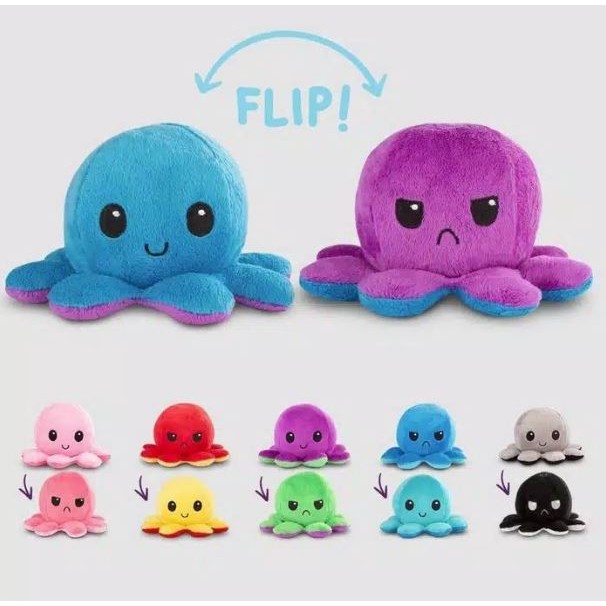 Boneka Gurita cumi Octopus Doll Berubah Bolak Balik Ekspresi RAINBOW PELANGI TikTok Cotton Ball