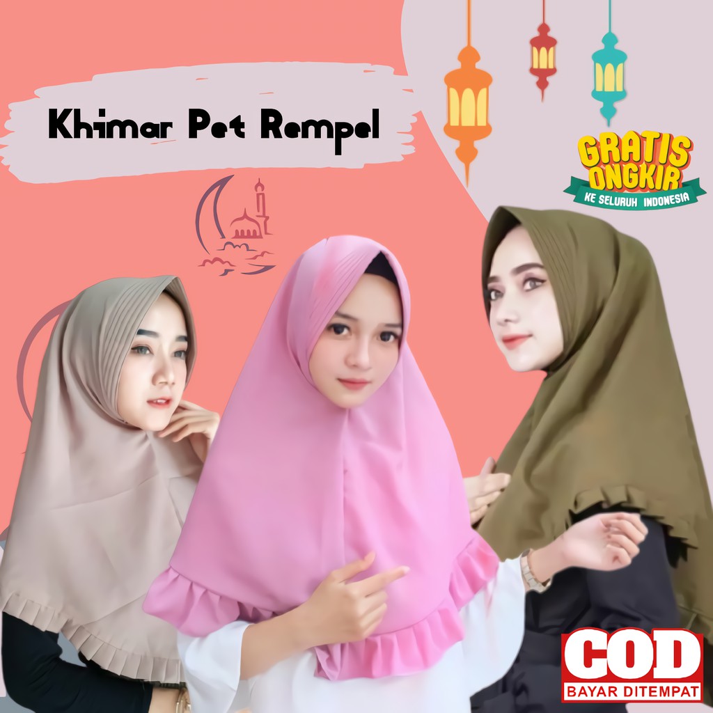 KHIMAR PET REMPEL JILBAB HIJAB KERUDUNG SEGI EMPAT SEGIEMPAT SYARI INSTANT MOTIF POLOS JUMBO