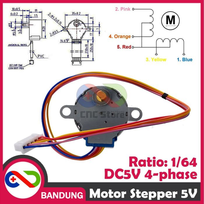 MOTOR STEPPER 5V 4 PHASE 5 WIRE KABEL 25CM 28BYJ-48 FOR ARDUINO DC5V