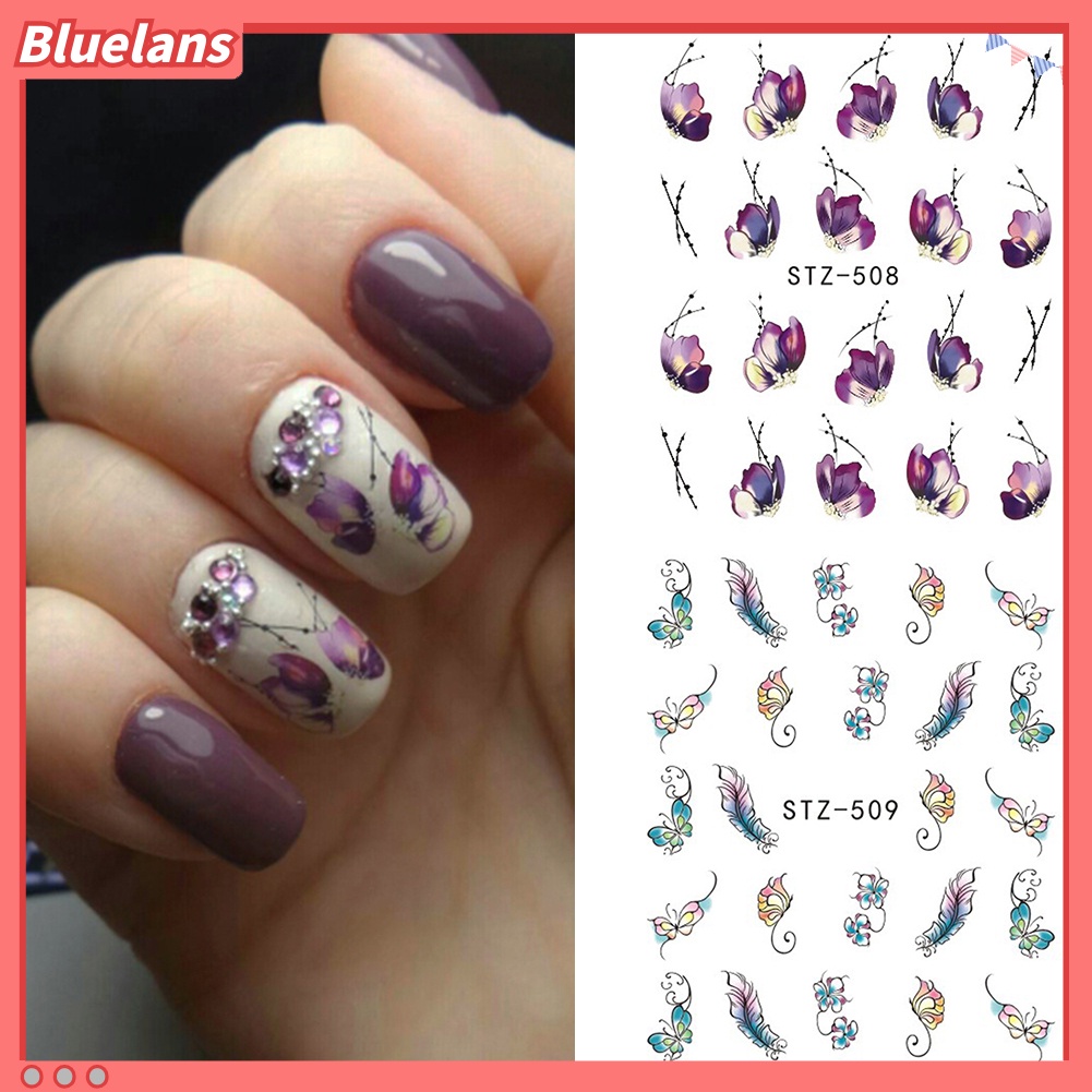 Bluelans Stiker Kuku Motif Bunga Kupu-Kupu Gaya Vintage Untuk Manicure