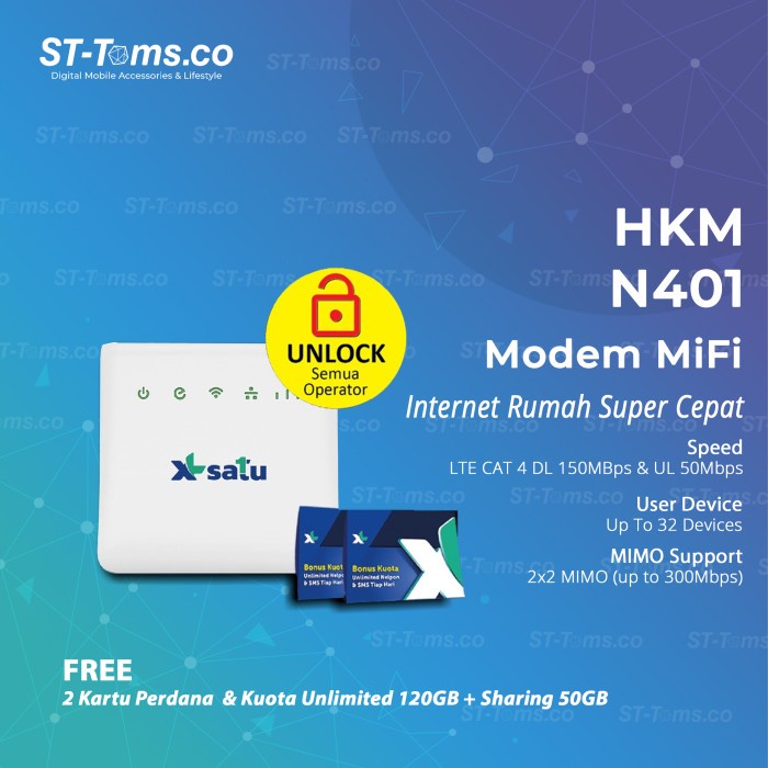 XL SATU LITE HKM N401 / HKM N 401 Modem WiFi 4G Unlock All Operator Free Kuota Unlimited