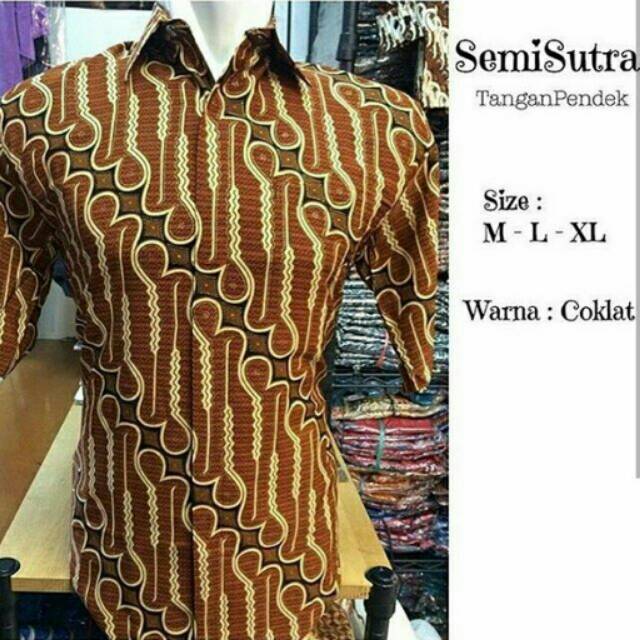 Kemeja batik semi sutra pria lengan pendek