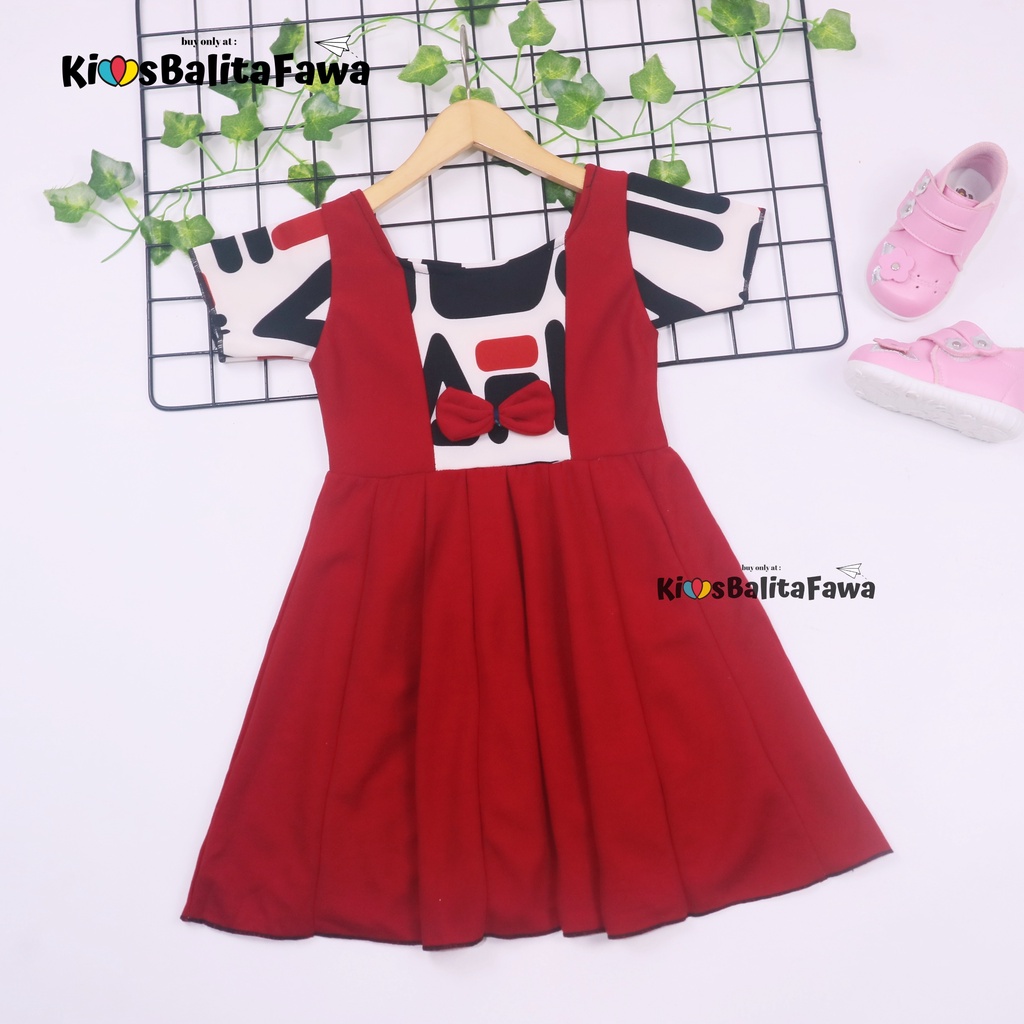 Dress Nadine uk 3-5 Tahun / Dress Pesta Anak Perempuan Dres Baju Import Gaun Polos Flower Lengan