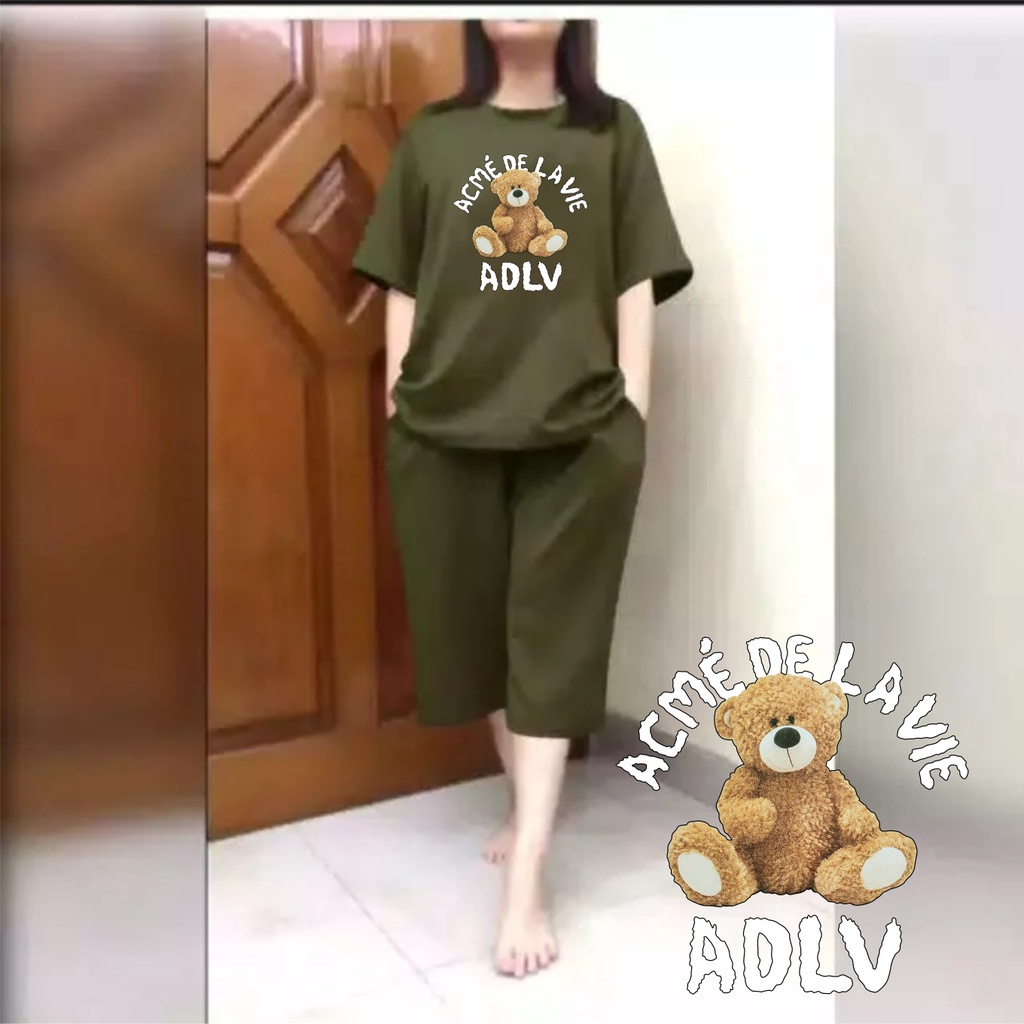 Setelan Jumbo Wanita + Celana Kulot 3/4 Big Size Fit XXL Motif Teddy Bear