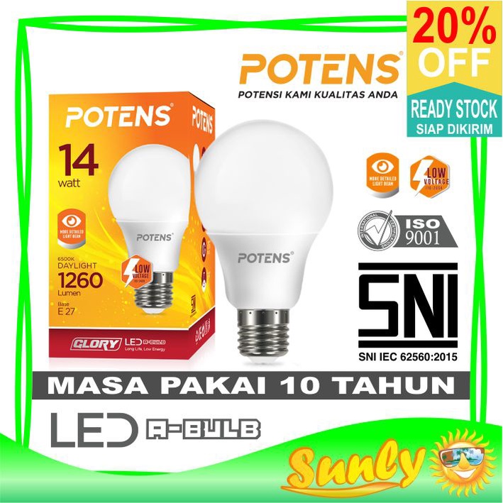 ☀ Sunly ☀ A144 Potens Lampu LED A-Bulb 6500K Bohlam 3Watt - 14Watt Garansi Import