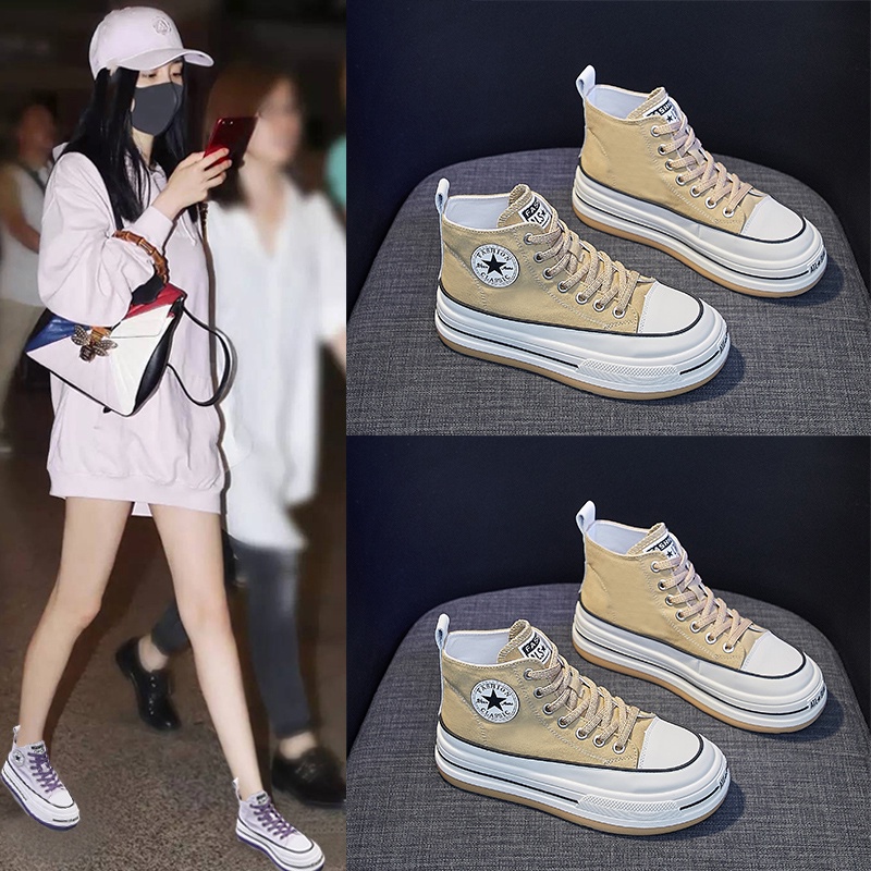 DENDEN.ID Sepatu Boots Wanita Tinggi Sepatu Kuliah Sekolah Fashion Korea Import