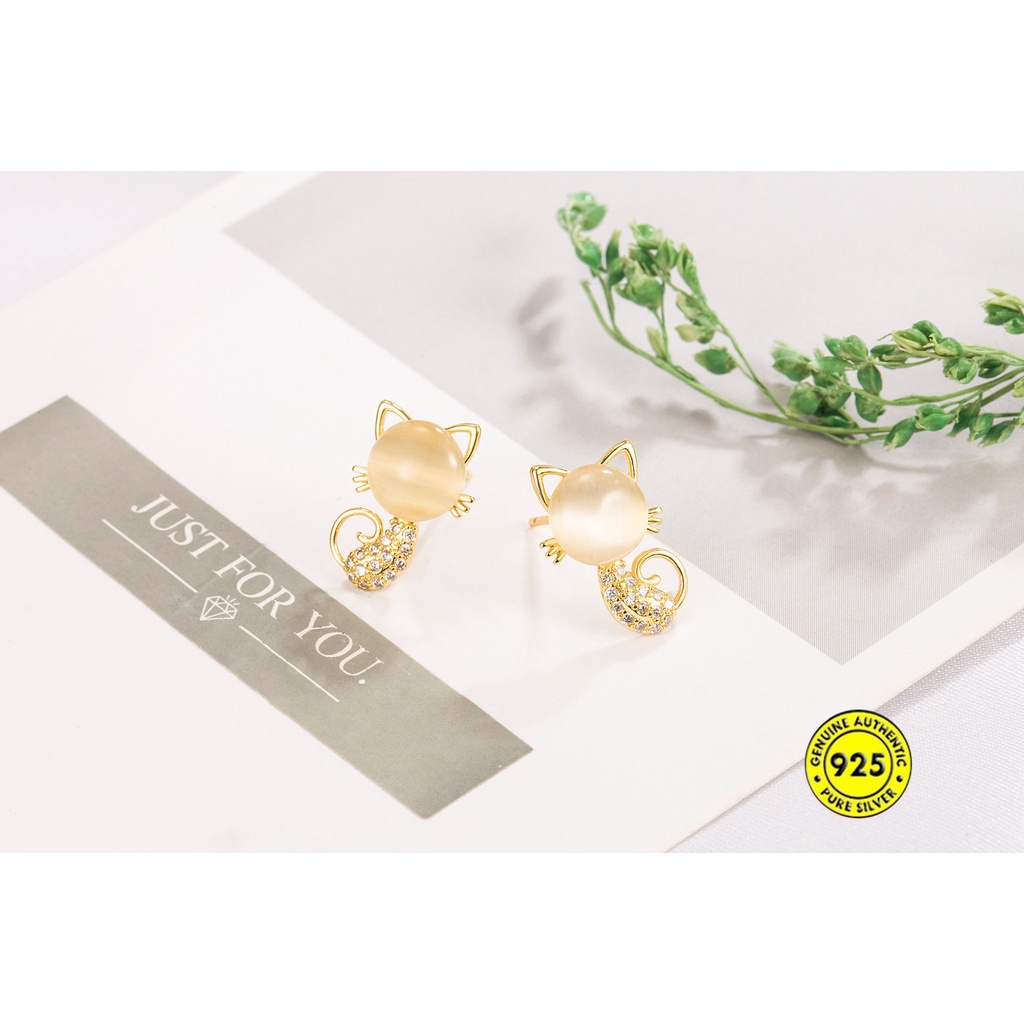 Anting Tusuk Sterling Silver 925 Model Kucing Dengan Opal Untuk Wanita U932