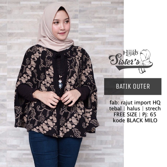 Batik outer rajut | black milo Girls Muslim Casual
