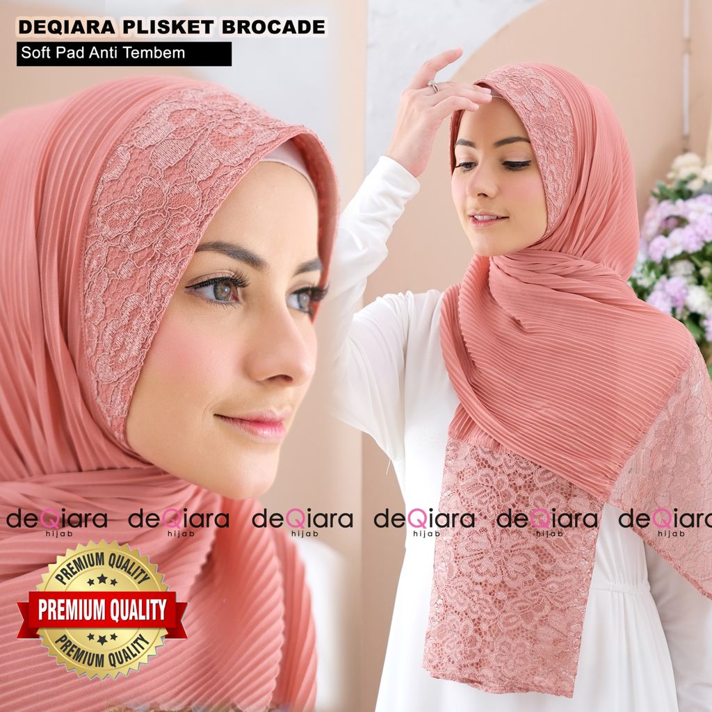 Pashmina soft pad Plisket Brocade Ori Deqiara Hijab / jilbab pasmina / pasmina plisket