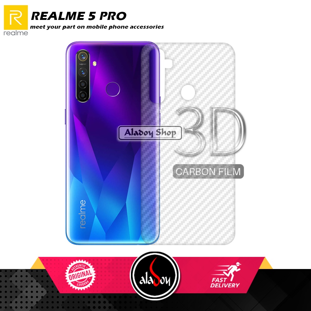 Case REALME 5 PRO Armor Fushion Transparent Casing + Tempered Glass Full Layar dan Skin Carbon