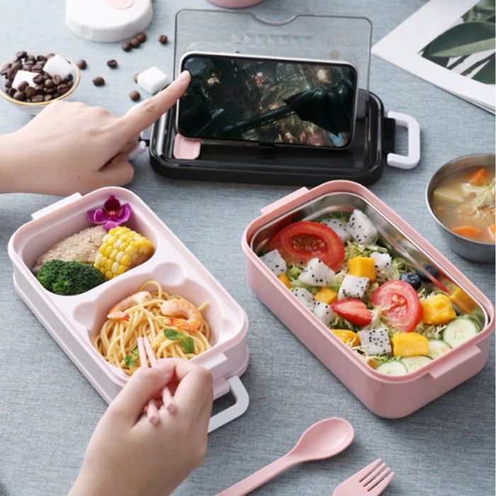 Triple W 3in1 Lunch Box Stainless Kotak Bekal Makan Sendok Garpu Set