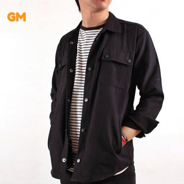 Kemeja semi parka pria jaket semi parka pria kemeja casual warna hitam