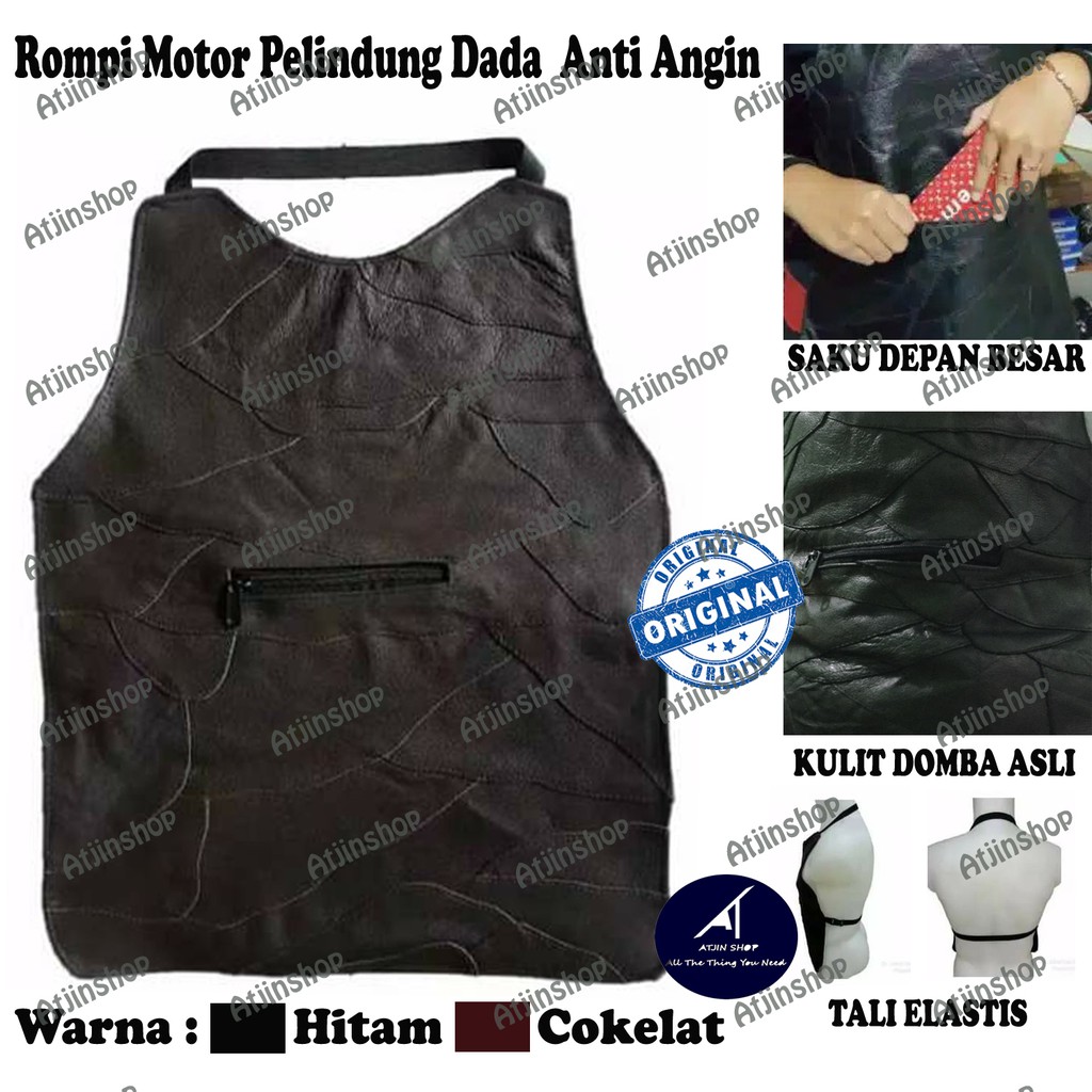 Rompi Motor Kulit Pelindung Dada Anti Angin Kulit Domba Asli Biker Touring  Pelindung Perut Saku Depan / Otto Kulit Domba Asli Premium Simple