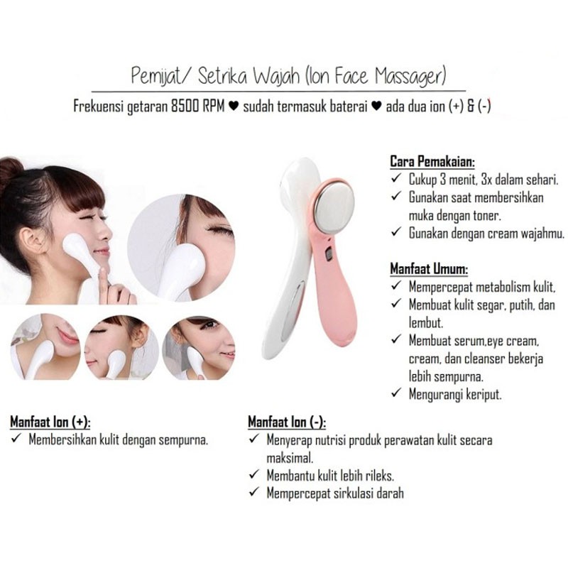 BISA COD PROMO Alat Setrika Wajah / Alat Pemijat Kulit Wajah dan Leher - ION FACE MASSAGER  - Random