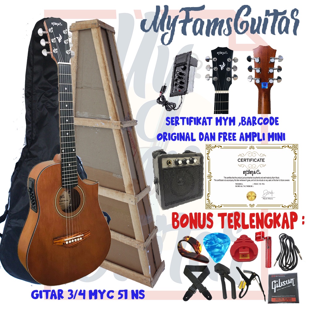 gitar akustik mym ca ukuran 3 4 seri myc 51 ns original packing kayu