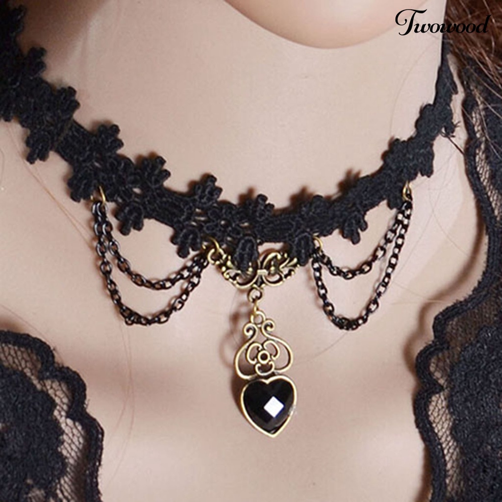 Kalung Rantai Renda Bahan Alloy Warna Hitam Untuk Pernikahan