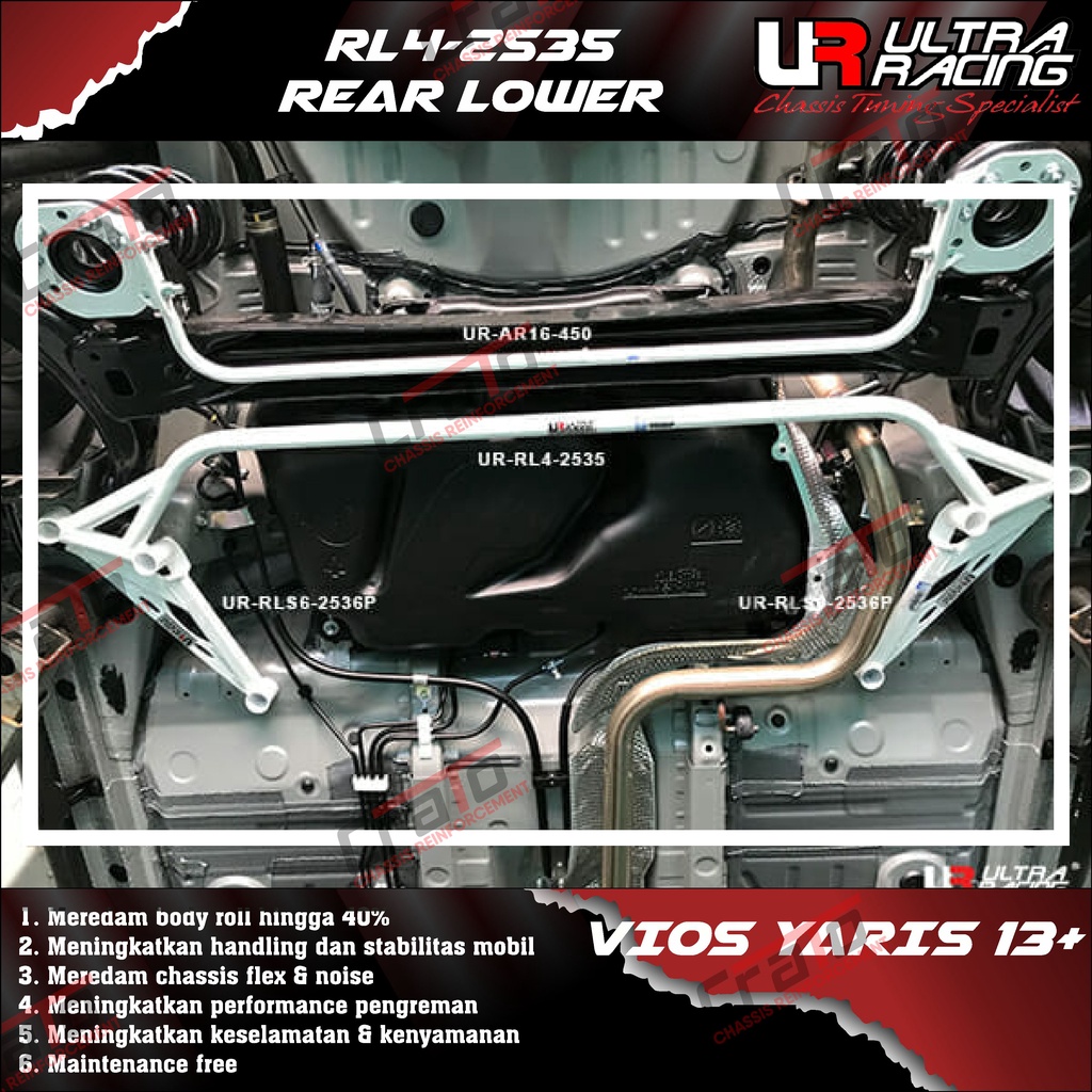 Aksesoris Stabiliser ULTRA RACING Safety Bar - Rear Lower Bar 4 Points - Toyota Yaris Vios 13+ 17+ L