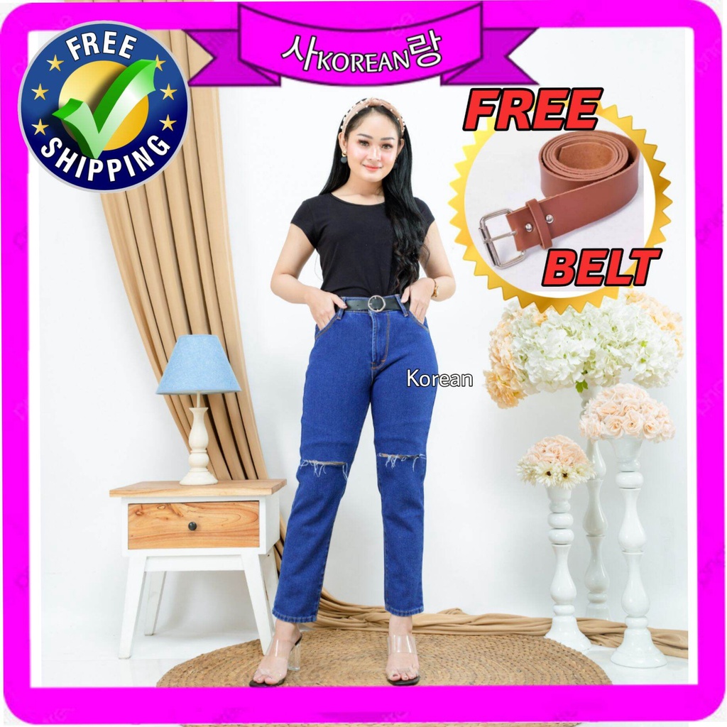 Celana Boyfriend Jeans Wanita BOYFRIEND CUTKNEE / SOBEK LUTUT MODEL KOREAN YANG LAGI HITS