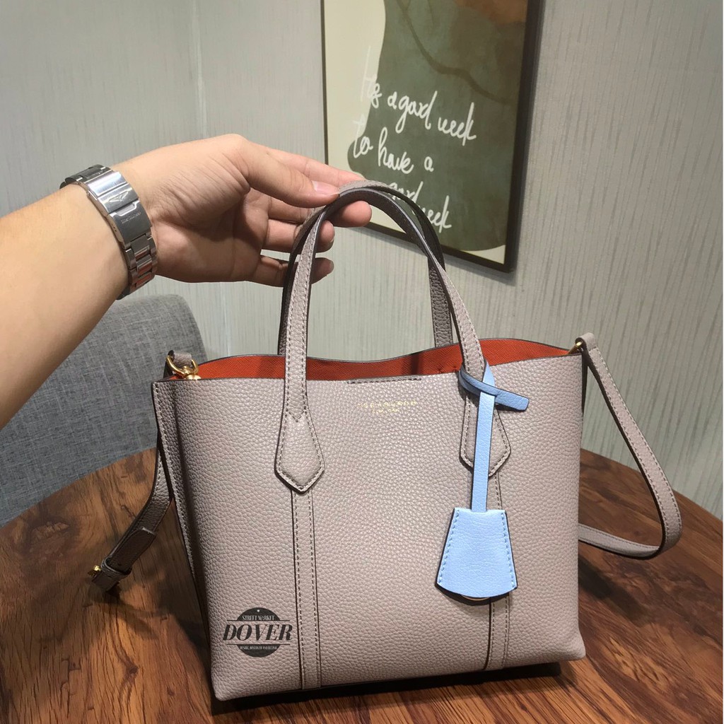 Tory Burch Perry Small Triple Compartment Tote Bag Grey Heron - ORIGINAL 100%