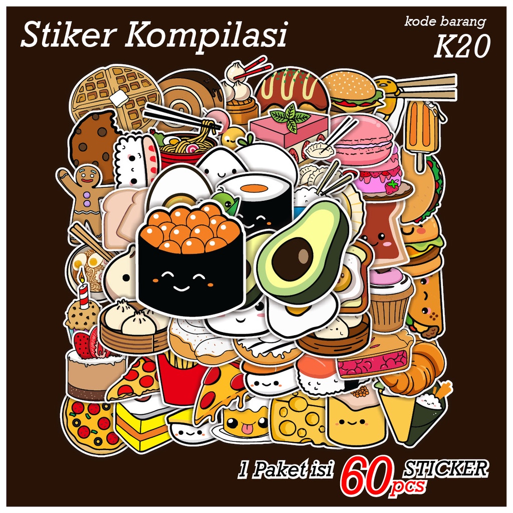 60 PCS STICKER KOREAN FOOD MAKANAN LUCU AESTHETIC - STIKER ANTI AIR UNTUK CASE TUMBLER LAPTOP KOPER HP SCRAPBOOK - K20