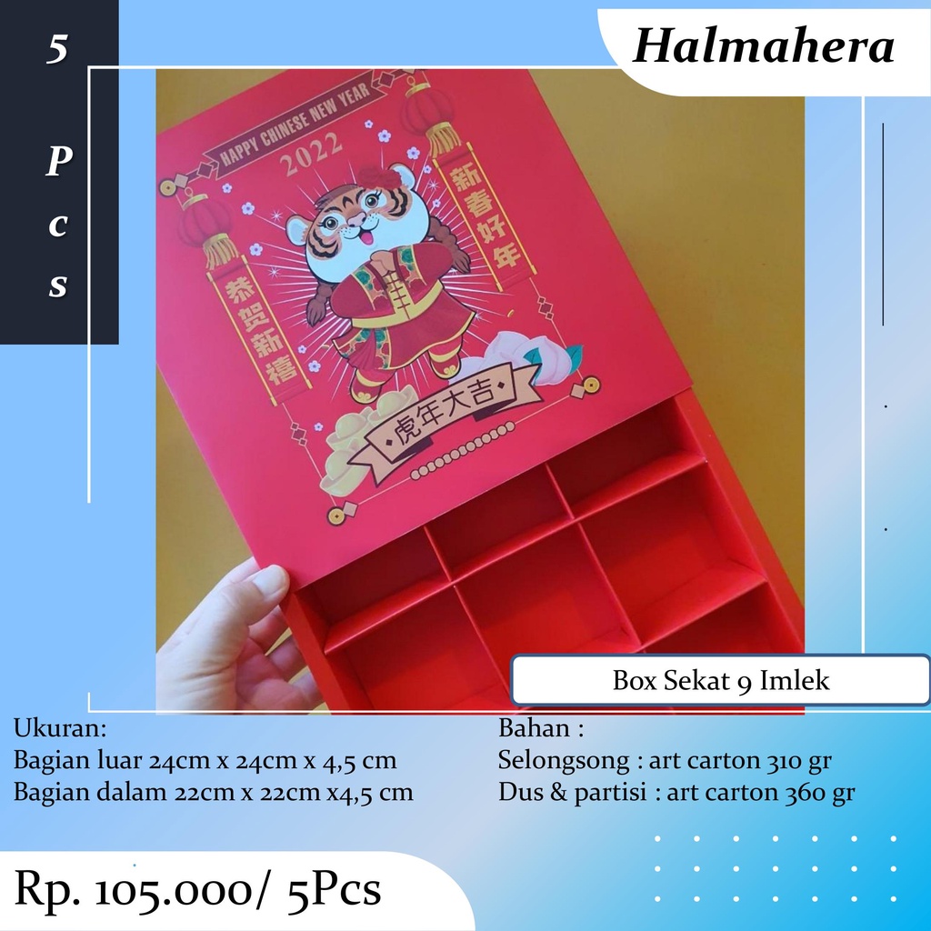 

Box Egg Tart Imlek Dus Kotak Nastar Sekat 9 Kue Pie Tart Sincia CNY Isi 5 Pcs Termasuk Kartu Ucapan HA2
