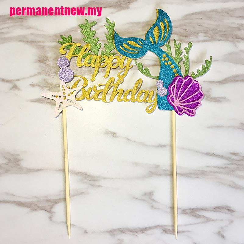 Topper Kue Cupcake Desain Bintang Laut Mermaid Happy Birthday Untuk Baby Shower