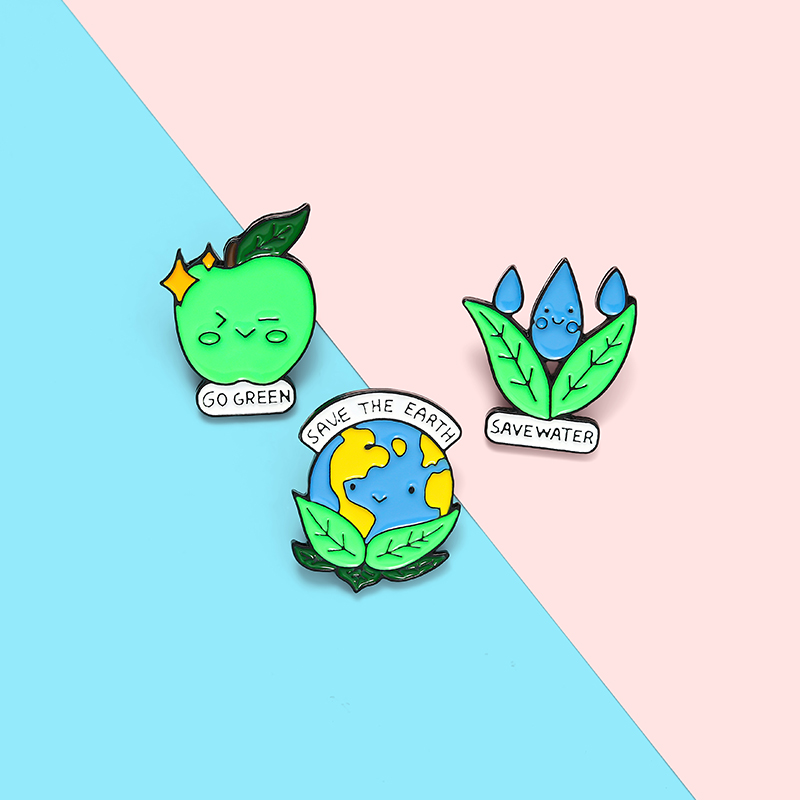 Bros Pin Enamel Desain Save the Earth Warna Hijau Untuk Hadiah Anak