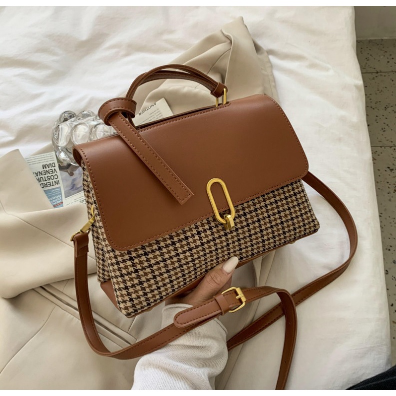 JK 962 1KG MUAT 2PCS TAS SELEMPANG WANITA FASHION IMPORT MOTIF HOUNDSTOOTH VINTAGE STYLE E6068