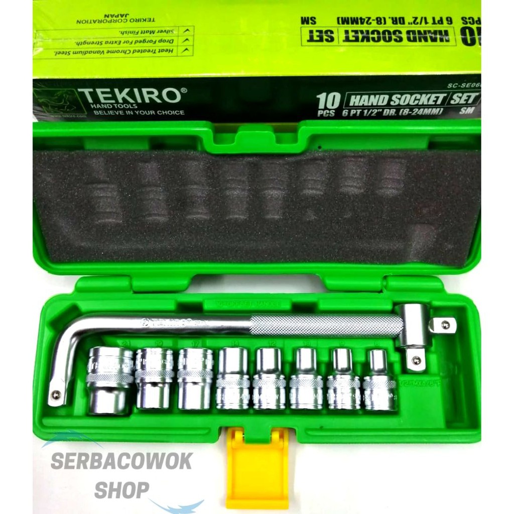 Tekiro Kunci Sock Set 10 Pcs 1/2 Inch DR 6 PT 12 PT 8 - 24 MM Box Plastik Termurah Berkualitas