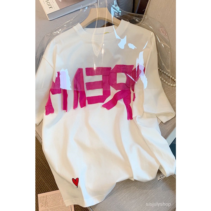 [✅BISA COD] Huruf PutihTKorea Fashion Style T-Shirt Longgar dan Malas Gaya2022Musim Semi Baru Niche Lengan Pende