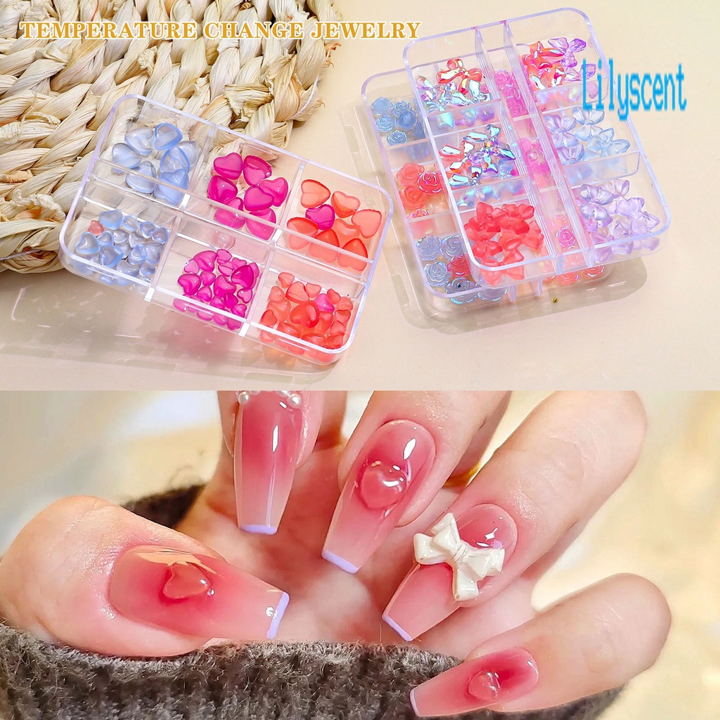 Lily Ornamen Bunga Camellia / Hati / Pita Berubah Warna Untuk Dekorasi Nail Art