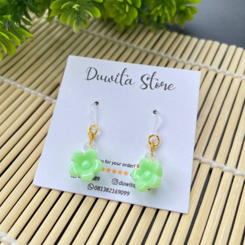 HANDMADE ANTING ANAK/DEWASA KAITAN PLASTIK MOTIF BUNGA MINI(GOLD)