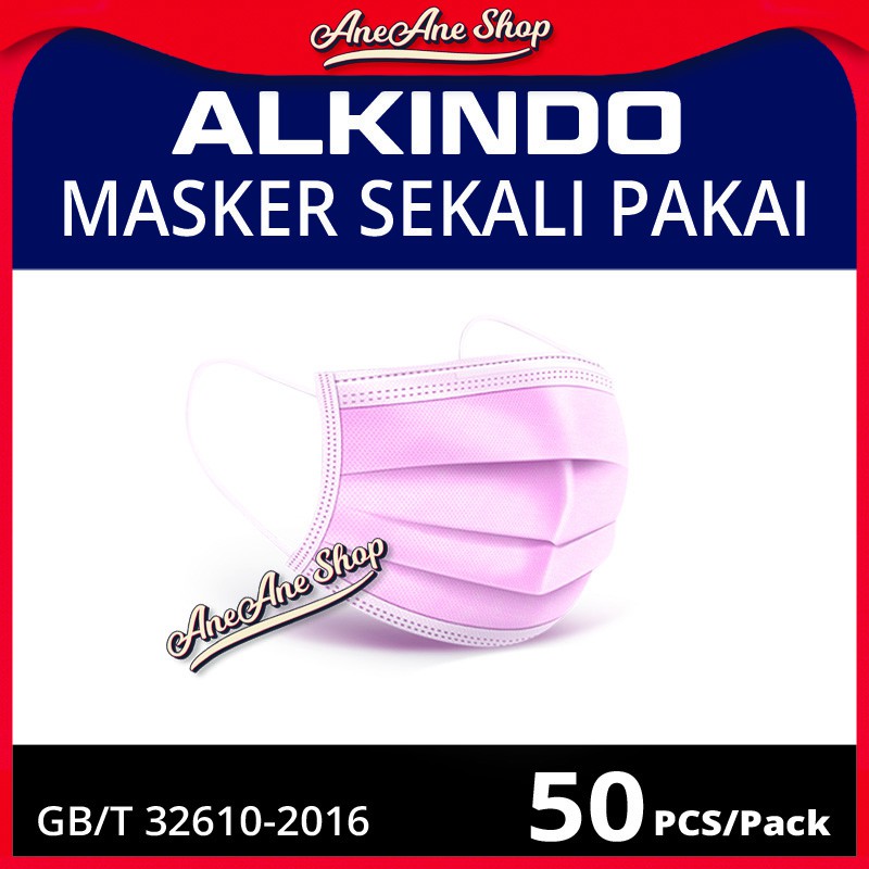 Masker Alkindo 3ply Pink Muda per box isi 50 disposable face mask