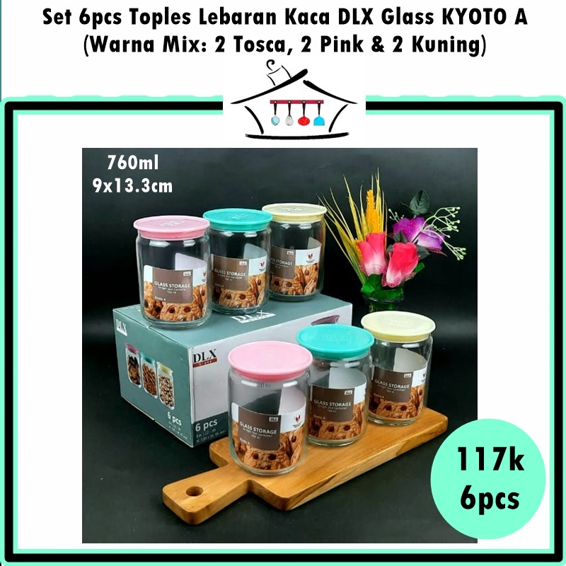 [Set 6pcs] Toples Kaca Bulat Kedap Udara DLX Glass Kyoto A 760ml