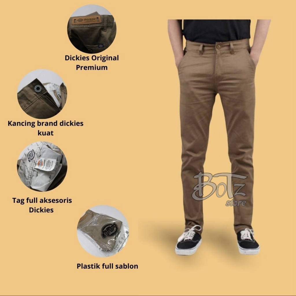 BOTZ Celana Panjang Chino Pria Selvedge Regular Fit (28-45) Chino Long Pants Black Dark Grey Army Mocca Cream Regular Fit