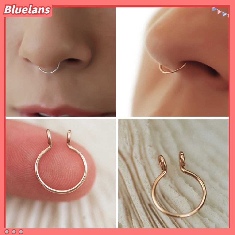 Bluelans Fashion Thin Brass Non-Piercing Loop Open Nose Ring Women Jewelry Charm Decor