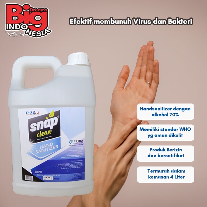 Hand Sanitizer Gel Snap Clean 4 Liter