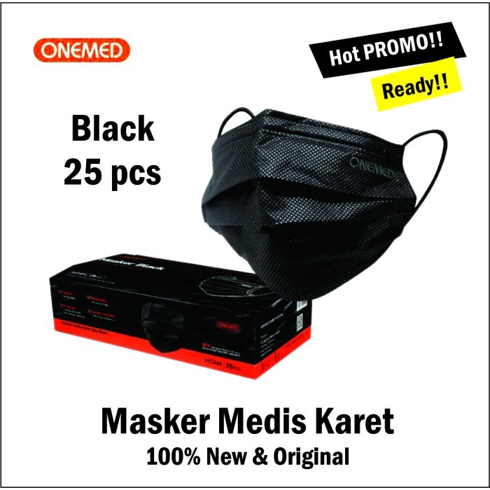 Masker OneMed Hitam Medis 3ply / Masker All Black / Masker Bedah Karet