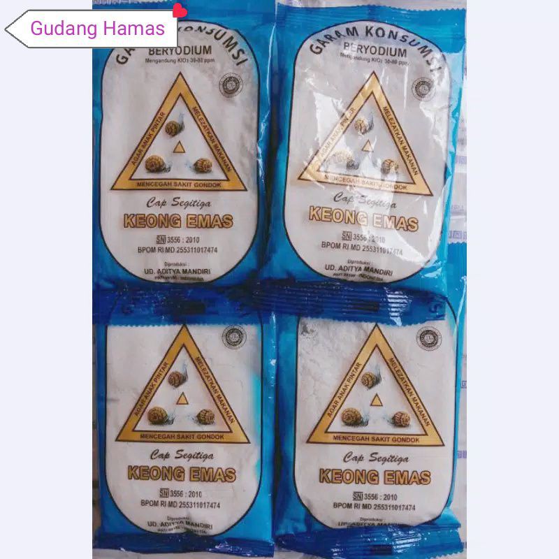 

Garam Konsumsi/Garam Meja Beryodium Cap Segitiga Keong Mas