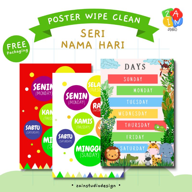 POSTER ANAK - POSTER BELAJAR EDUKASI BALITA TK PAUD SERI NAMA HARI 03