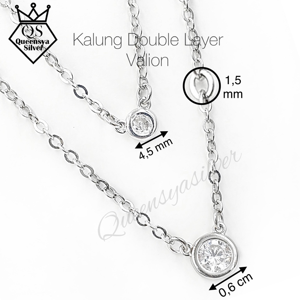 Kalung Perak Double Layer SOLITAIR Asli Silver 925 || Model DOUBLE SOLITAIR || Lapis Emas Putih || Queensya Silver