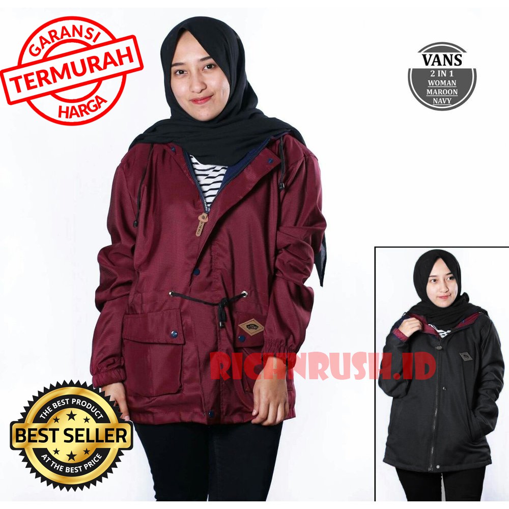  Jaket Parka Wanita Merah Navy All Collor Size L Cewek 