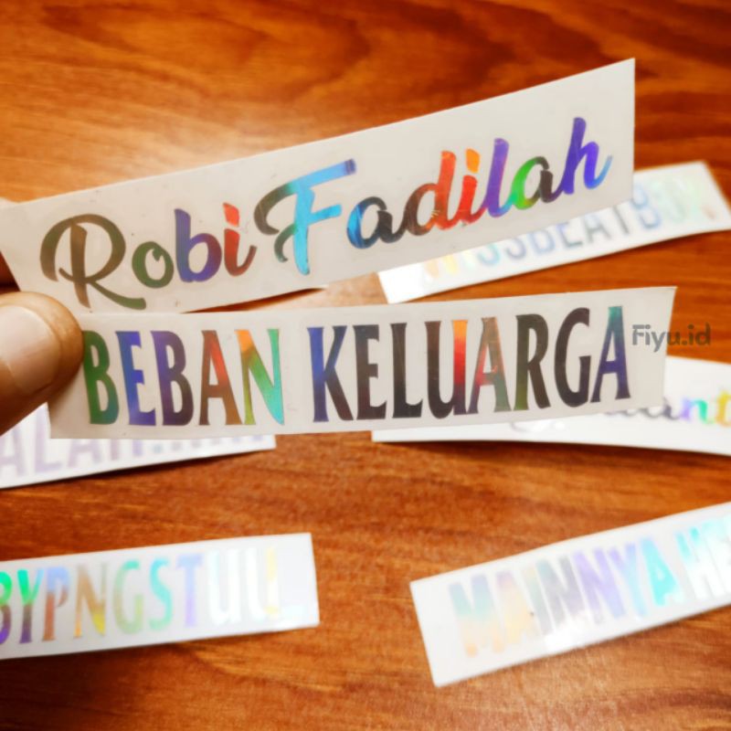 STIKER HOLOGRAM CUSTOM NAMA ATAU KATA ( UKURAN 2x10cm / HARGA 1 STIKER )