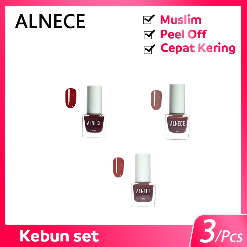 （COD）ALNECE 【Bisa Sholat✔️】 3 Buah Set Kutek Ready Color/Kutek Peel off/Kutek Halal/Kutek Implora